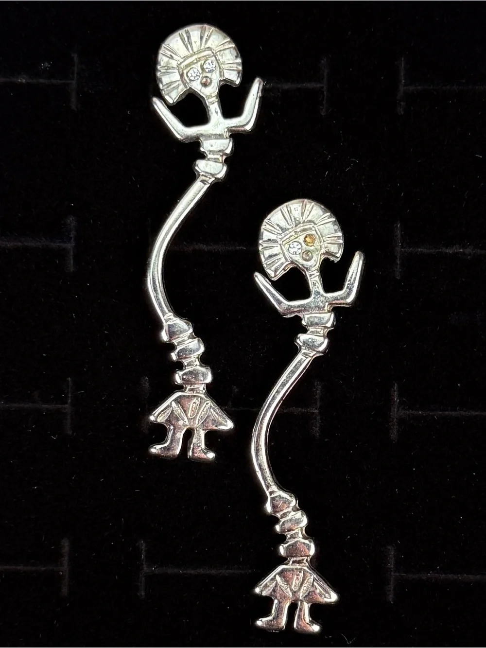 Vintage Silvertone Tribal Figure Pierced Earrings